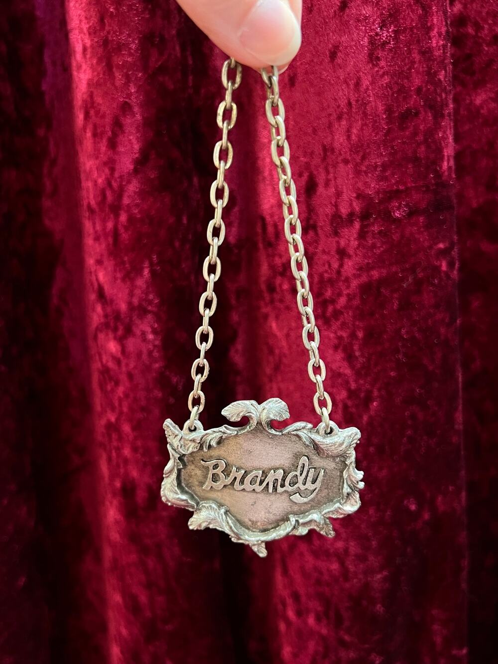 Vintage Pewter Liquor Bottle Tag - Brandy Decanter Label - Metzke 1976